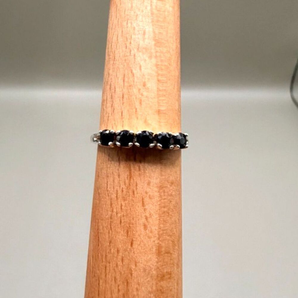 JED 925 Sterling Silver Black Spinel 5 Stone Ring Size 7.75 Band